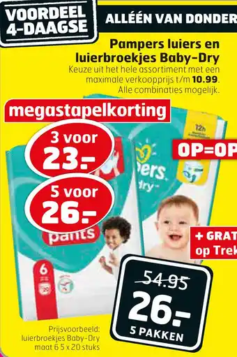 Trekpleister Pampers luiers en luierbroekjes Baby-Dry aanbieding