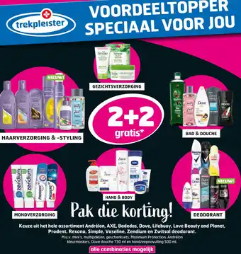 Trekpleister Keuze uit het hele assortiment Andrélon, AXE, Badedas, Dove, Lifebuoy, Love Beauty and Planet, Prodent, Rexona, Simple, Vasel aanbieding