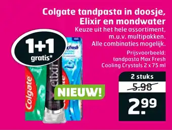 Trekpleister Colgate tandpasta in doosje, Elixir en mondwater aanbieding