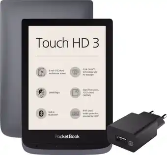 Coolblue Pocketbook touch hd 3 grijs + xtrememac oplader met usb a poort 12w zwart aanbieding