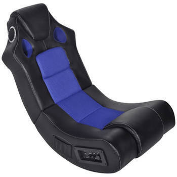 Blokker Vidaxl schommelstoel met muziek kunstleer zwart en blauw aanbieding