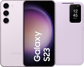 Coolblue Samsung galaxy s23 256gb roze 5g + clear view book case roze aanbieding