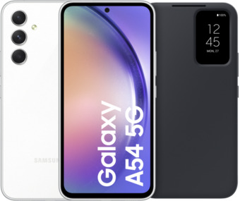 Coolblue Samsung galaxy a54 256gb wit 5g + samsung clear view book case zwart aanbieding