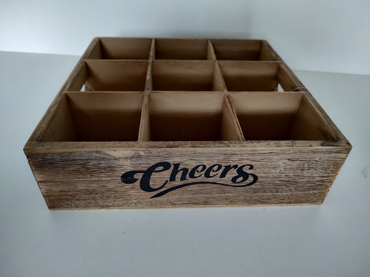Bol.com Cheers | houten kratje - 9 x buikfles - 23 x 23 x 6 aanbieding