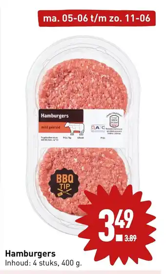 ALDI Hamburgers Inhoud: 4 stuks, 400 g. aanbieding