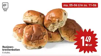 ALDI Rozijnen-krentenbollen 6 stuks. aanbieding