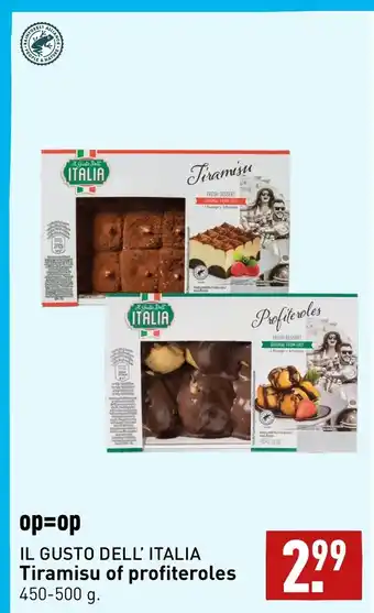 ALDI IL GUSTO DELL' ITALIA Tiramisu of profiteroles 450-500 g. aanbieding