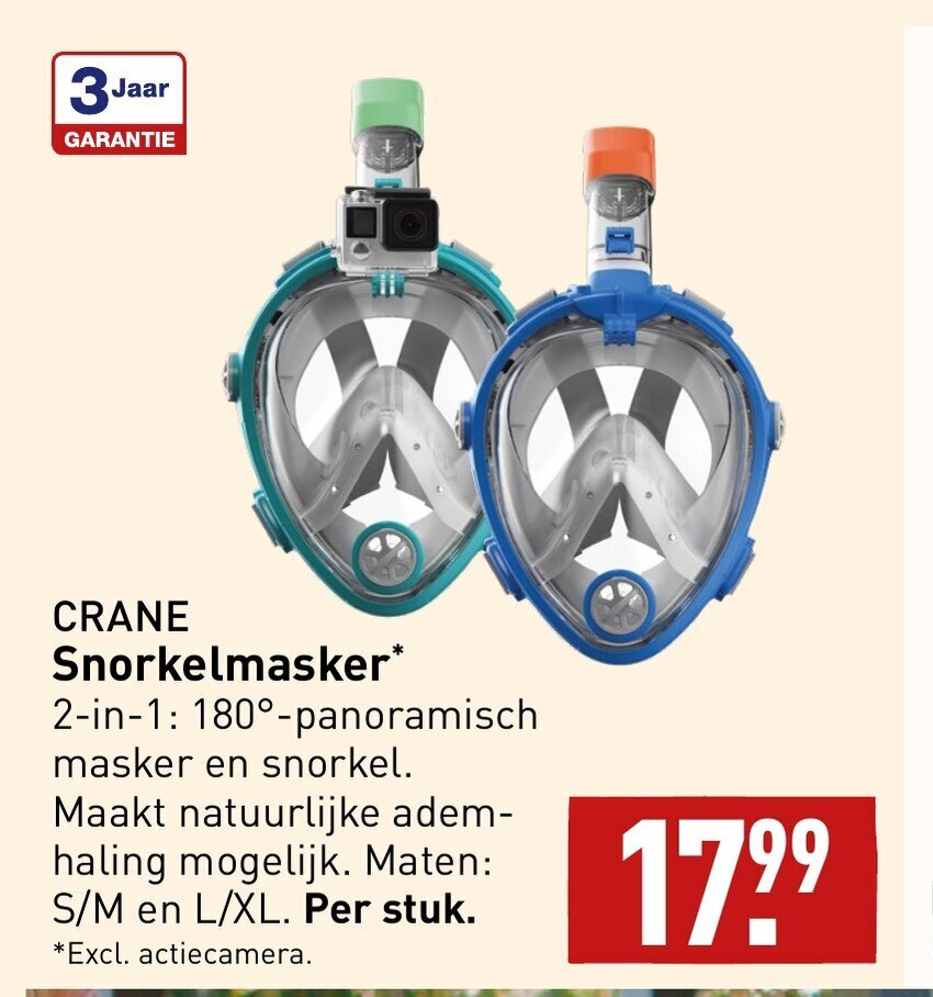 CRANE Snorkelmasker 2in1 180°panoramisch masker en snorkel