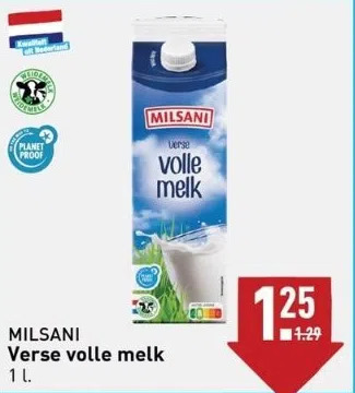 ALDI Milsani verse volle melk 1 l. aanbieding