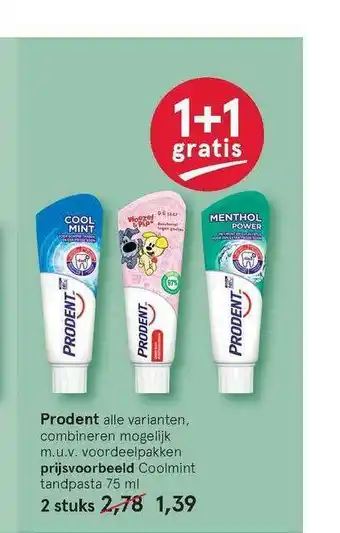 Etos Prodent Tandpasta 1+1 Gratis aanbieding