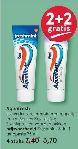 Etos Aquafresh Tandpasta 2+2 Gratis aanbieding