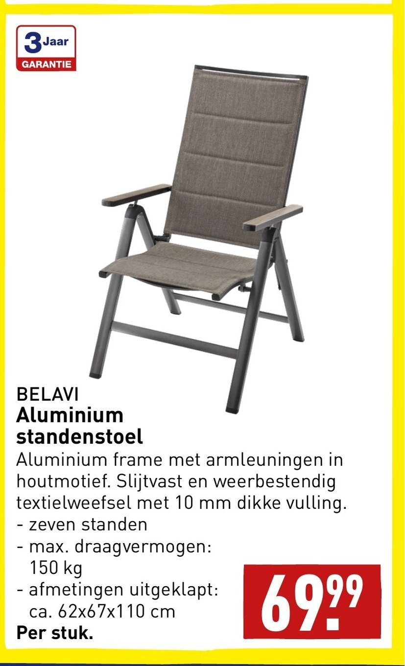 ALDI BELAVI Aluminium standenstoel 150 kg 62x67x110 cm aanbieding