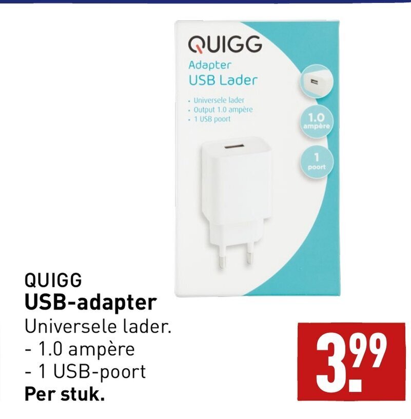 ALDI QUIGG USB-adapter 1.0 ampère aanbieding
