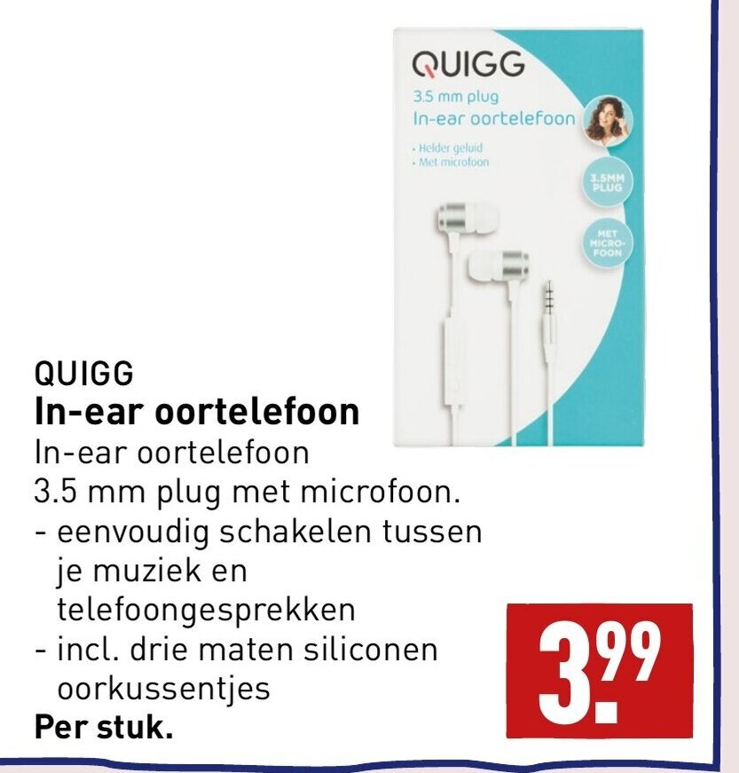 ALDI QUIGG In-ear oortelefoon 3,5 mm aanbieding
