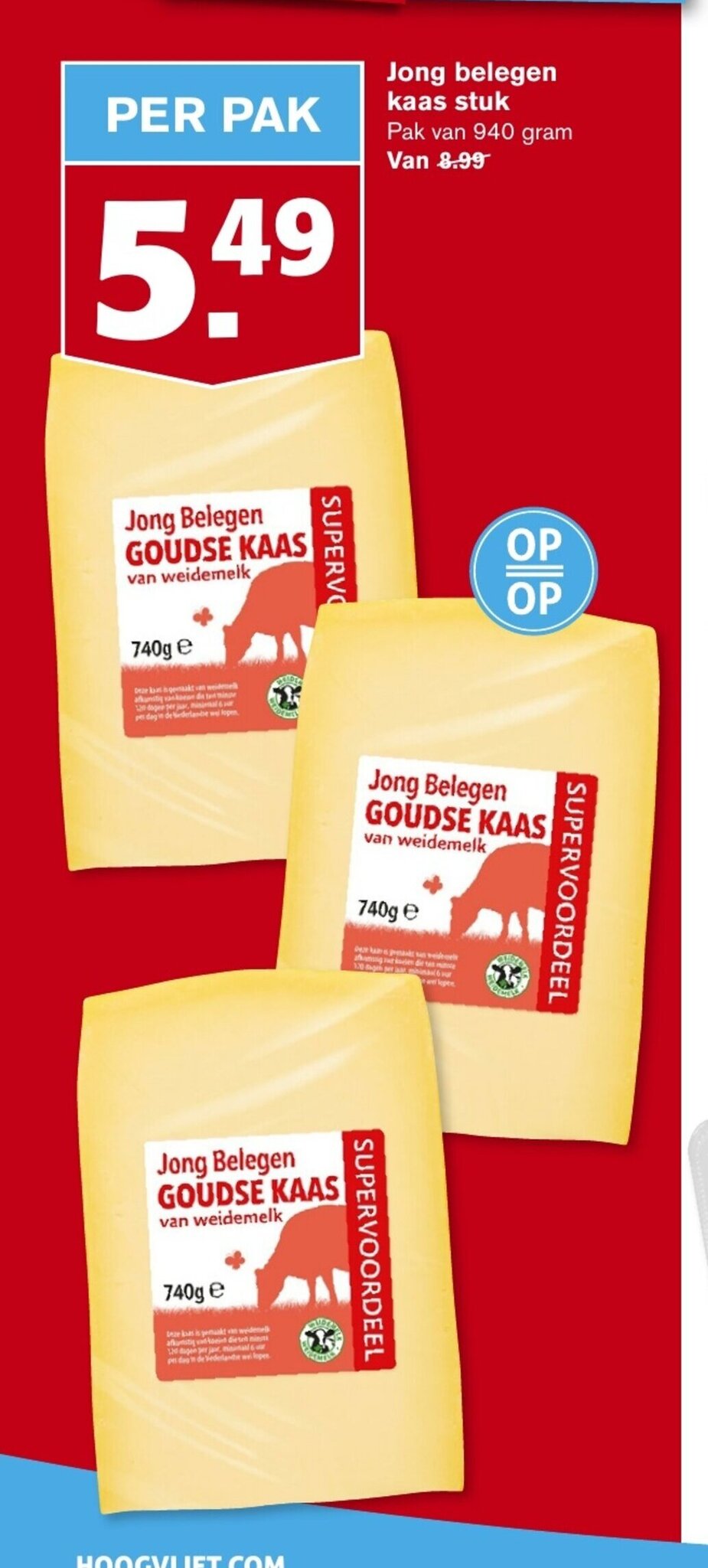 Hoogvliet Jong belegen kaas stuk 940 gram aanbieding