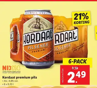 Lidl Kordaat premium pils 6 x 0,33 l aanbieding