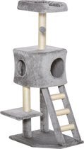 Bol.com Pawhut krabpaal kattenboom met kattengrot trap zacht kussen e1 mdf sisal lichtgrijs d30-349 aanbieding
