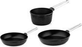 Bol.com Westinghouse pannenset - performance series koekenpan 24cm + koekenpan 28cm + steelpan 18cm - zwart aanbieding