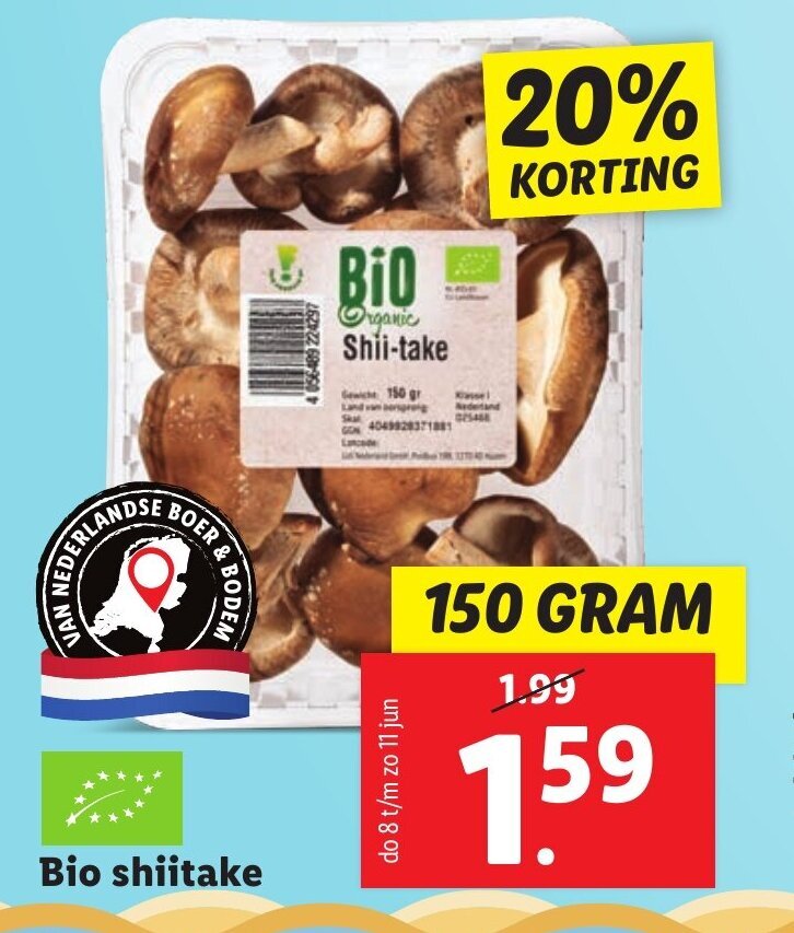 Bio shiitake 150 GRAM aanbieding bij Lidl