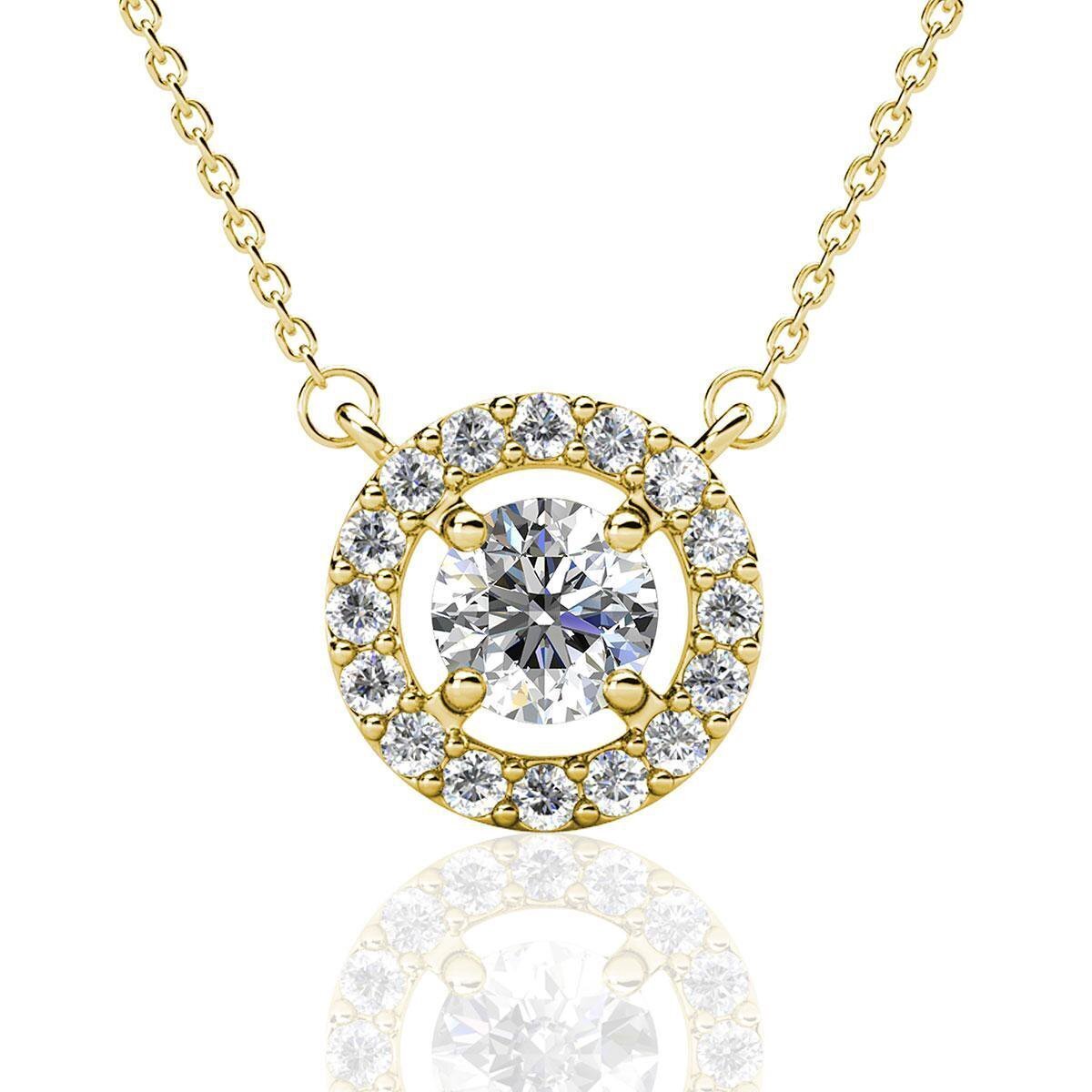Bol.com Yolora dames ketting met ronde hanger - kalpa camaka kristallen - goudkleurig - 18k geelgoud verguld - vrouwen collier goud - aanbieding