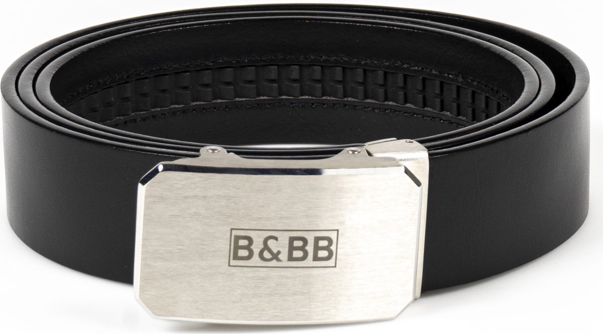 Bol.com Black & brown belts / 125 cm / edged - black belt b&bb/ leren riem/ dames riem/ b&bb / automatische gesp/ runderleer/ rvs /br aanbieding