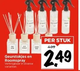 Vomar Geurstokjes en roomspray verkrijgbaar in diverse varianten aanbieding