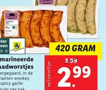 Lidl Gemarineerde braadworstjes 420 GRAM aanbieding