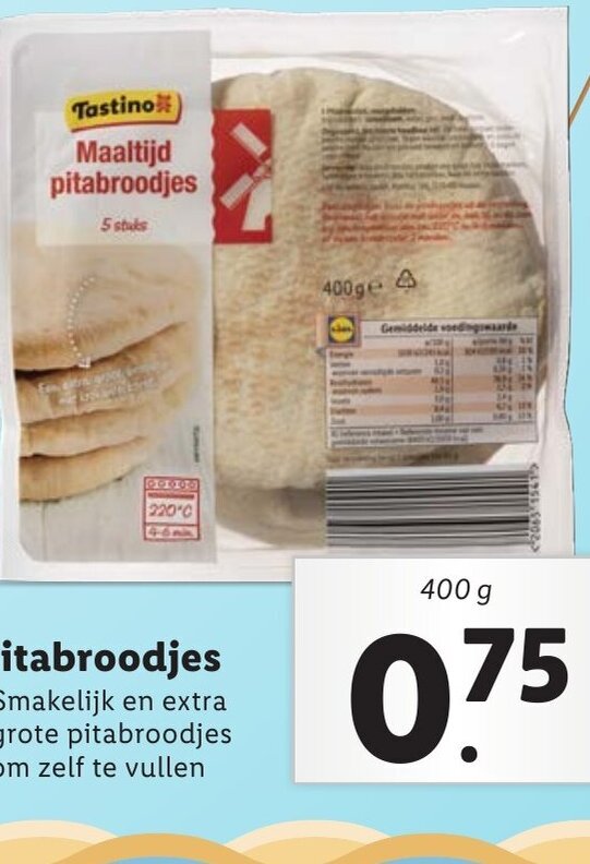 Tastino pitabroodjes 400g aanbieding bij Lidl