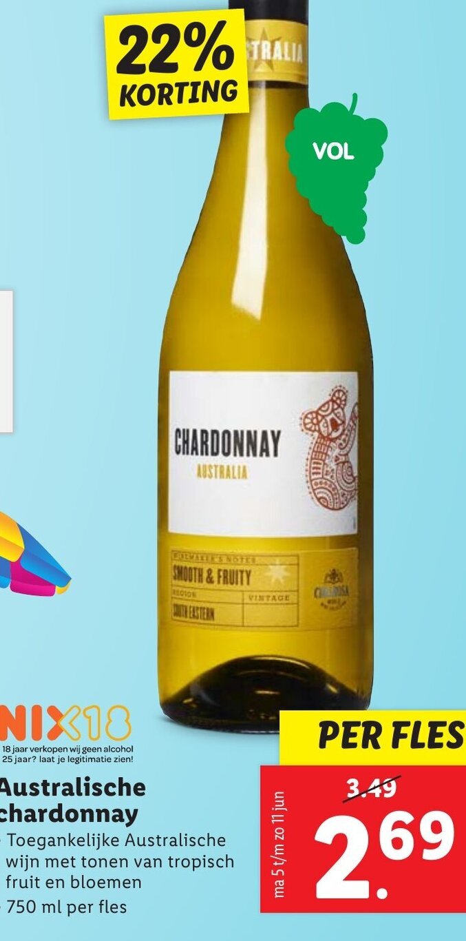 Lidl Australische chardonnay 750 ml aanbieding