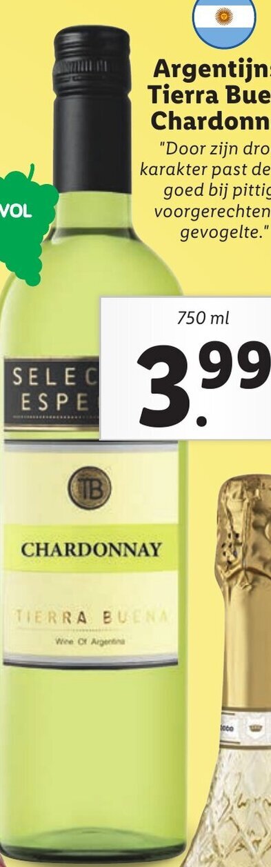 Lidl Argentijnse Tierra Buena Chardonnay 750ml aanbieding