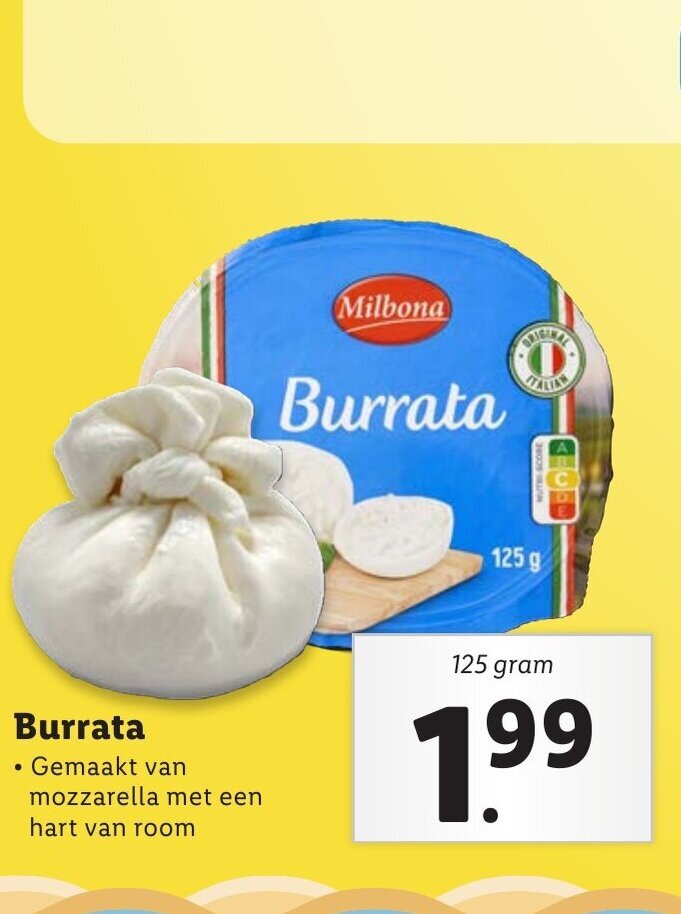 Lidl Burrata 125 gram aanbieding