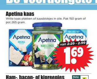 Dirk Apetina kaas Witte kaas plakken of kaasblokjes in olie. Pak 150 gram of pot 265 gram. aanbieding