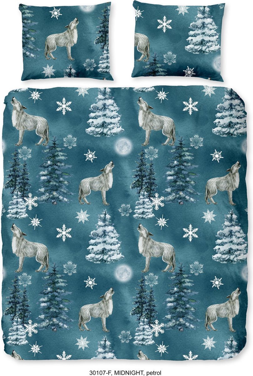 Bol.com Good morning dekbedovertrek - midnight - 240x200/220 - flanel - wolven aanbieding