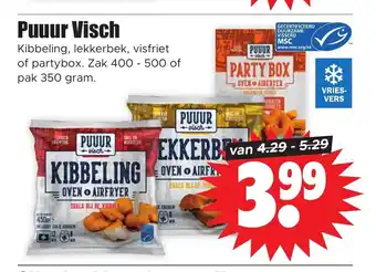 Dirk Puuur Visch Kibbeling, lekkerbek, visfriet of partybox. Zak 400 - 500 of pak 350 gram. aanbieding