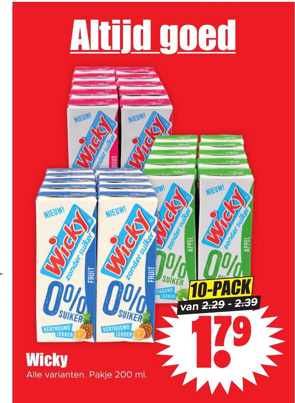 Dirk Wicky Alle varianten. Pakje 200 ml. aanbieding
