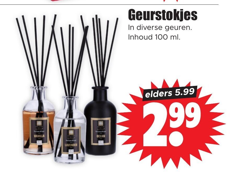 Dirk Geurstokjes In diverse geuren. Inhoud 100 ml. aanbieding