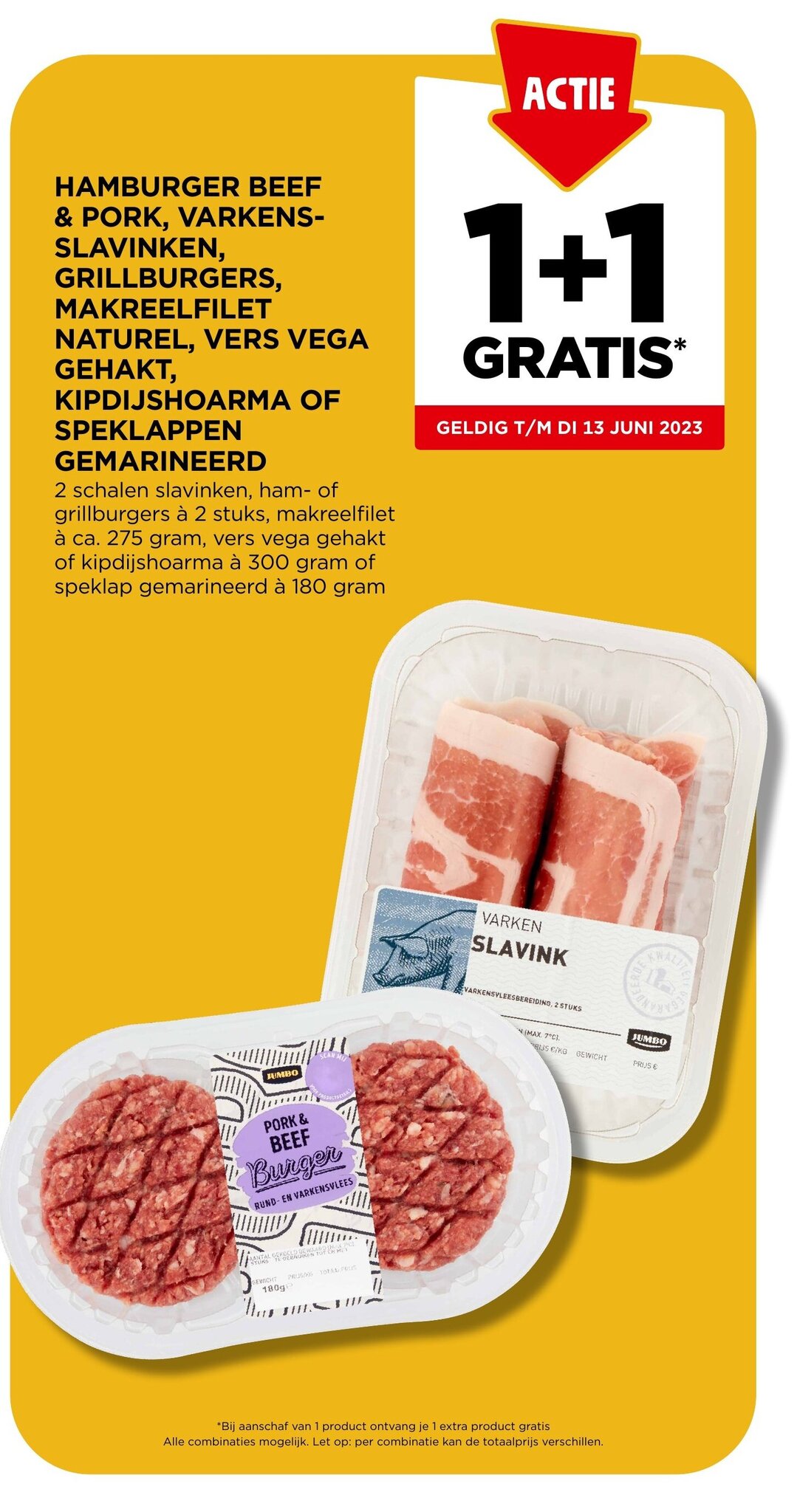 Jumbo HAMBURGER BEEF & PORK, VARKENS-SLAVINKEN, GRILLBURGERS, MAKREELFILET NATUREL, VERS VEGA GEHAKT, KIPDIJSHOARMA OF SPEKLAPPEN aanbieding