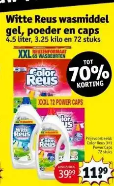 Kruidvat Gel, poeder en caps 4.5 liter, 3.25 kilo en 72 stuks vvi reuzenformaat xxl 65 wasbeurten aanbieding