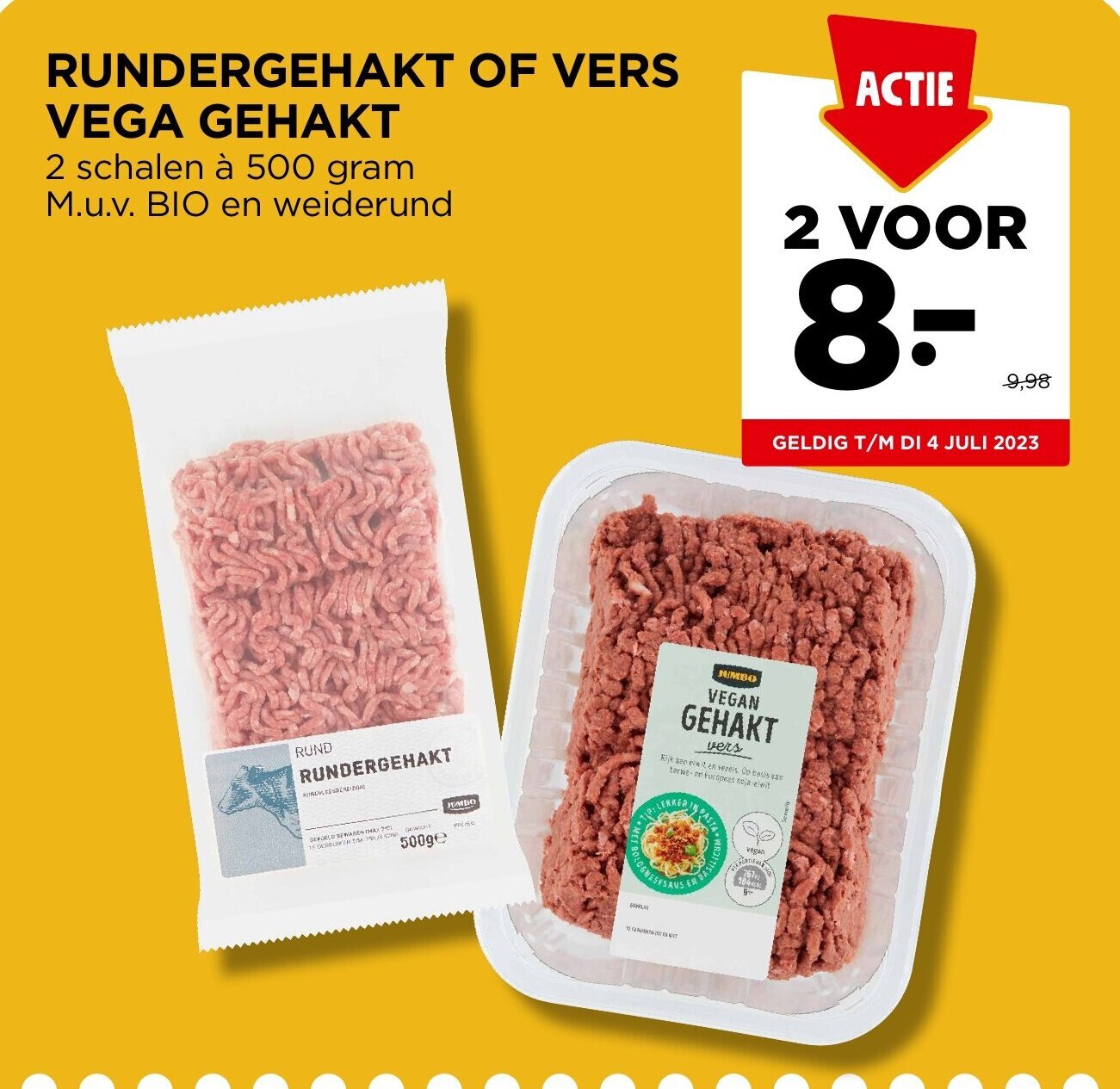 Jumbo RUNDERGEHAKT OF VERS VEGA GEHAKT 2 schalen à 500 gram M.u.v. BIO en weiderund aanbieding
