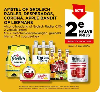 Jumbo AMSTEL OF GROLSCH RADLER, DESPERADOS, CORONA, APPLE BANDIT OF LIEFMANS - 2e HALVE PRIJS* aanbieding