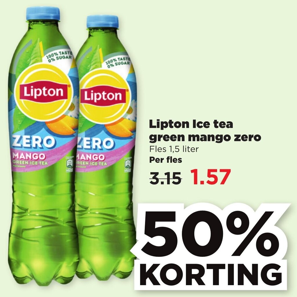 Lipton Ice tea green mango zero Fles 1,5 liter aanbieding bij PLUS