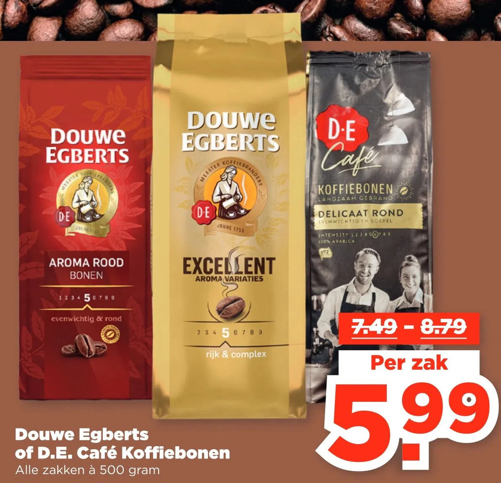 Douwe egberts of d.e. café koffiebonen aanbieding bij PLUS