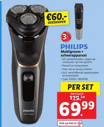 Lidl PHILIPS Multigroom + scheerapparaat aanbieding