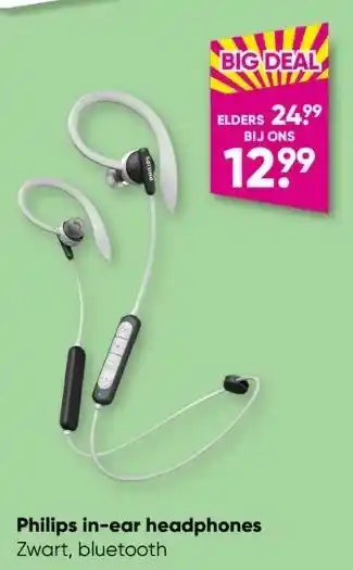 Big Bazar Philips in-ear headphones zwart, bluetooth aanbieding