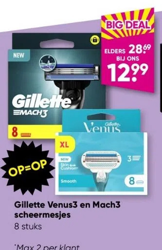 Big Bazar Gillette venus3 en mach3 scheermesjes aanbieding