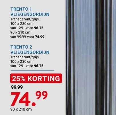 Kluswijs Trento 1 vliegengordijn transparant/grijs. 100 x 230 cm aanbieding