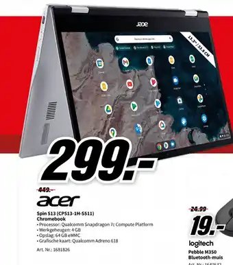 MediaMarkt Acer Spin (CPS13-1H-SS11) Chromebook aanbieding