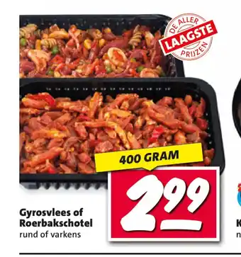 Nettorama Gyrosvlees of Roerbakschotel rund of varkens 400 GRAM aanbieding