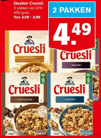 Hoogvliet Quaker Cruesli 450 gram aanbieding