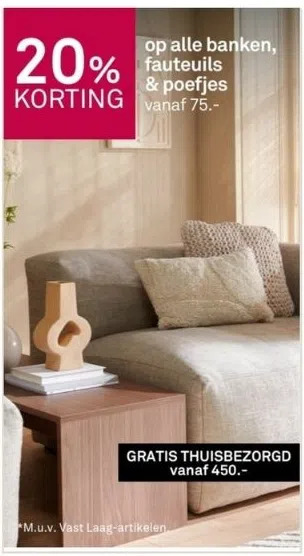 Karwei 20% korting op alle banken, fauteuils & poefjes vanaf 75. aanbieding